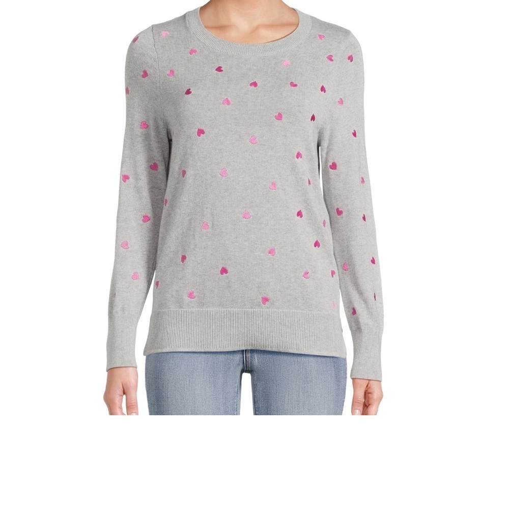 Time and Thru Women's Heather Gray Heart Print Sweater